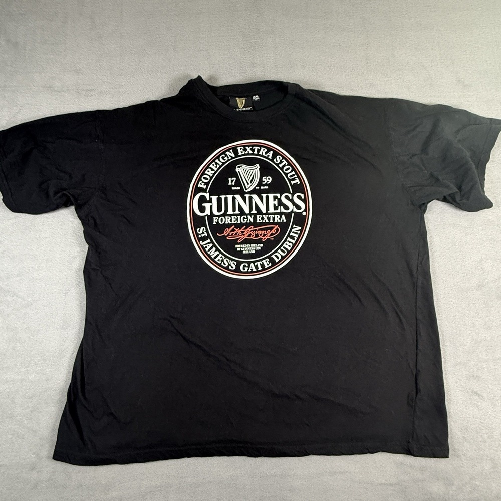 Y2K Vintage Guinness Beer Graphic T-Shirt 2XL Black Ireland St. Patrick's‎ Day